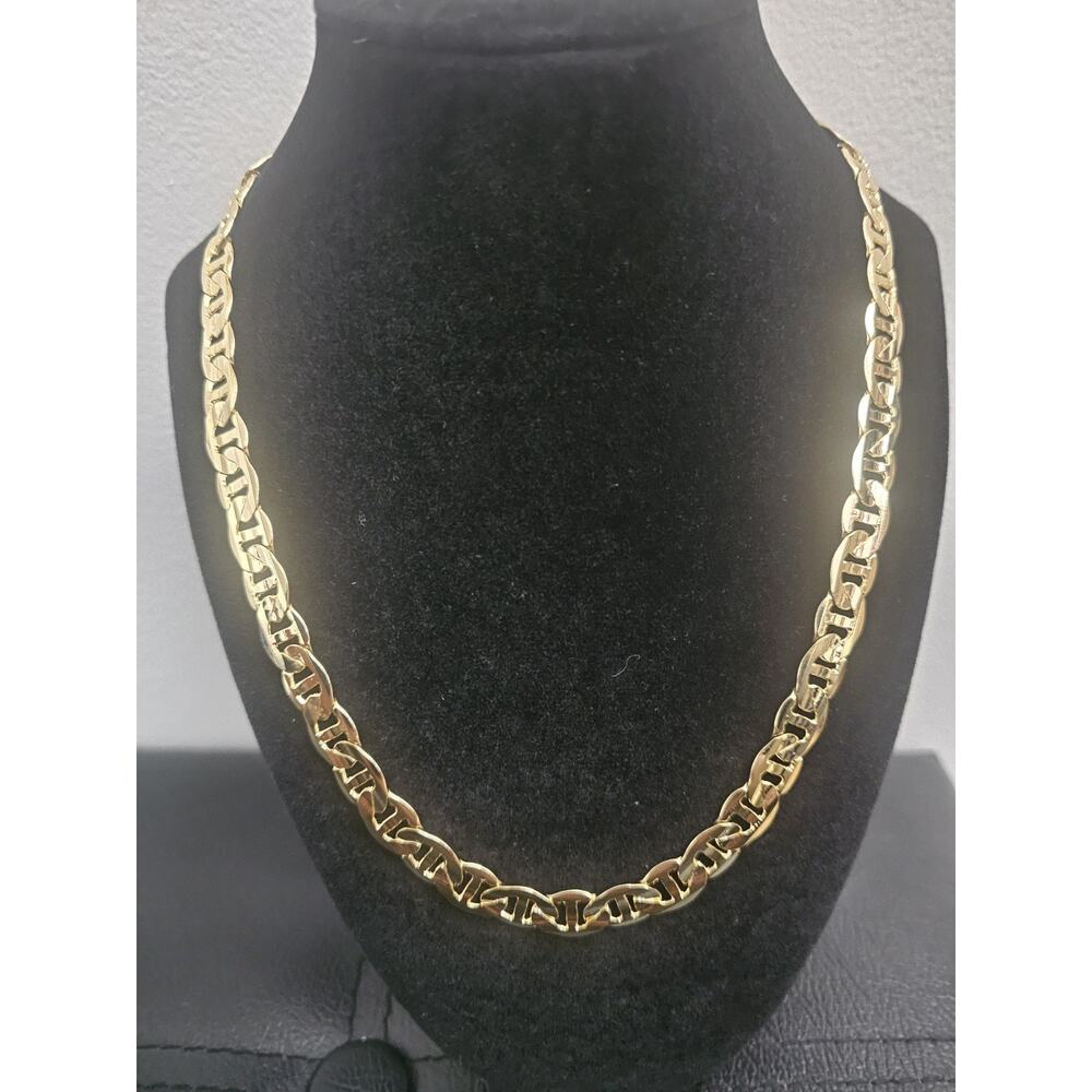 20inch- Gold Plated on brass- 9mm THICK Mariner Chain Necklace with pouch